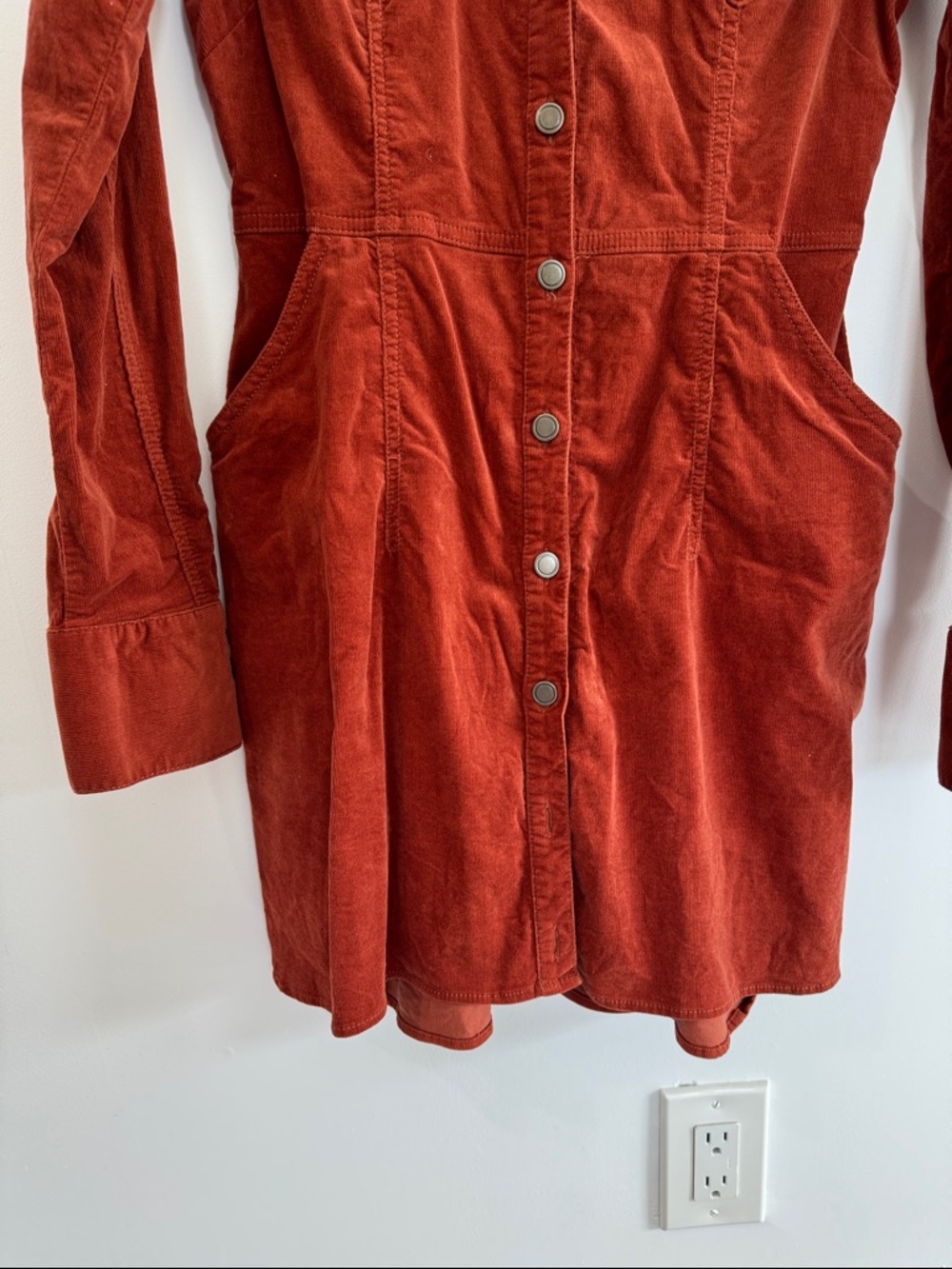 Free People Burnt Orange Corduroy Button-Front Dress - Picture 5 of 6